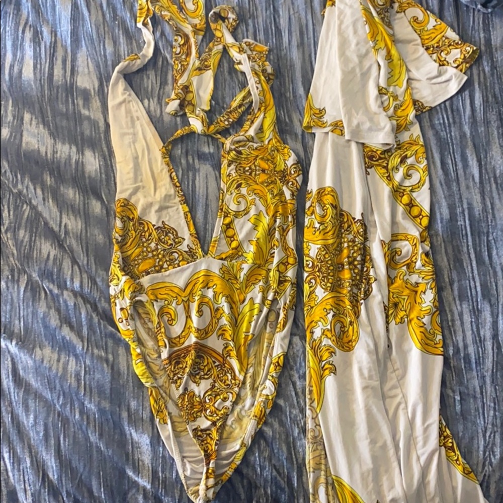 Inspired versace print swimsuit w/cover uo